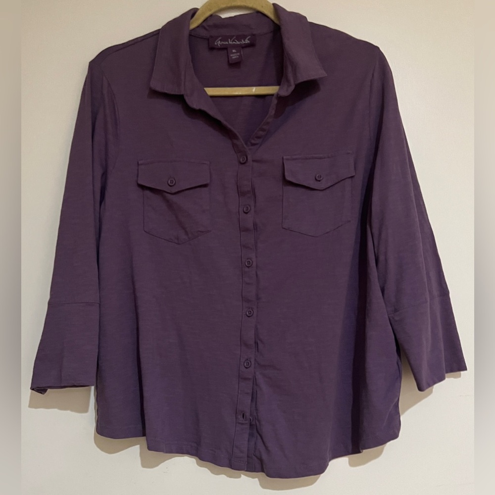 Gloria Vanderbilt Deep Purple Button Down Shirt